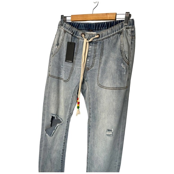 New One Teaspoon Shabbies Drawstring Boyfriend Destroyed Cuffed Montana Blue XS - Picture 5 of 16